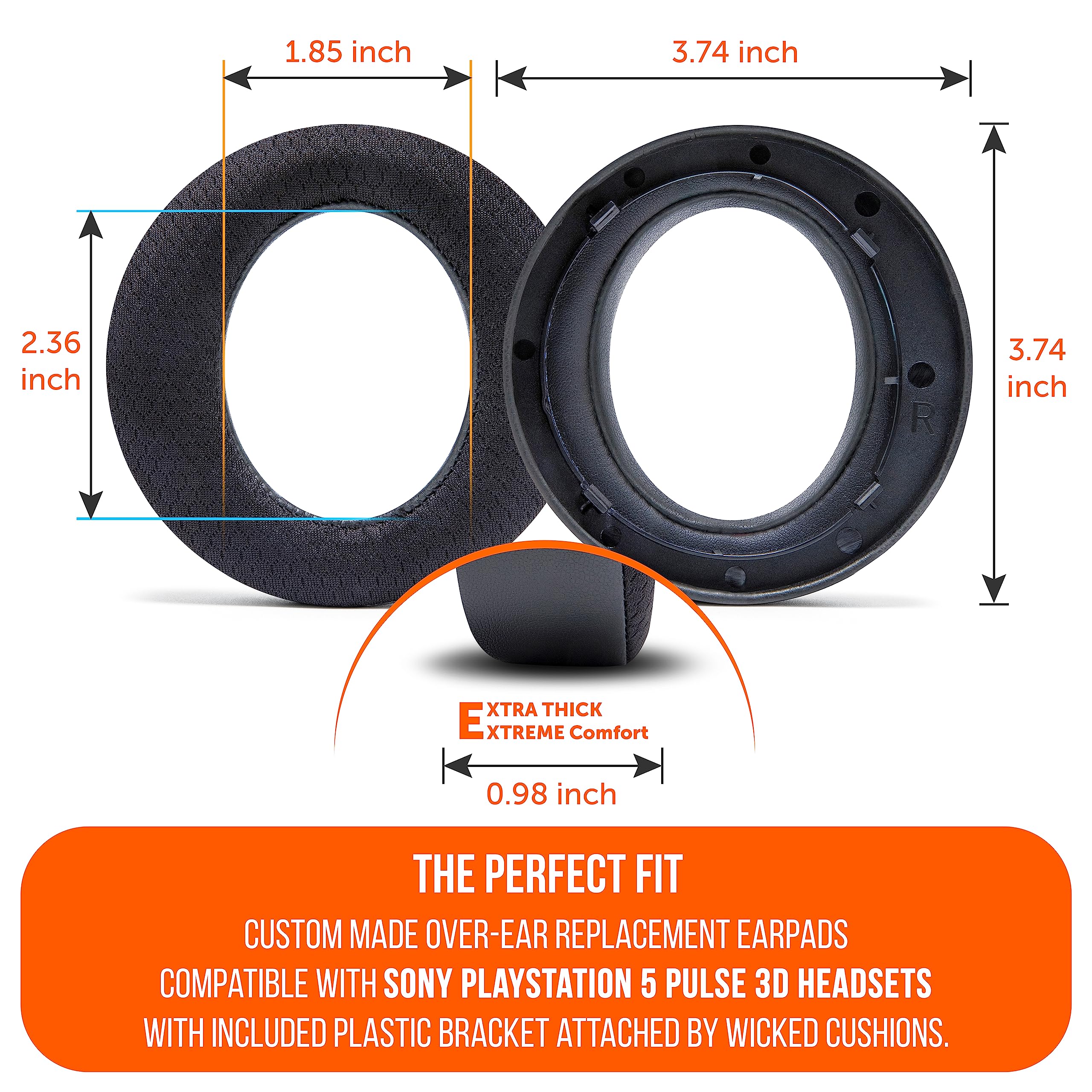 WC Freeze Pulse 3D - Cooling Gel Earpads Compatible with Sony PS5 Pulse 3D, Made by Wicked Cushions | Thicker Cushion & Wider Opening | Black - Image 5