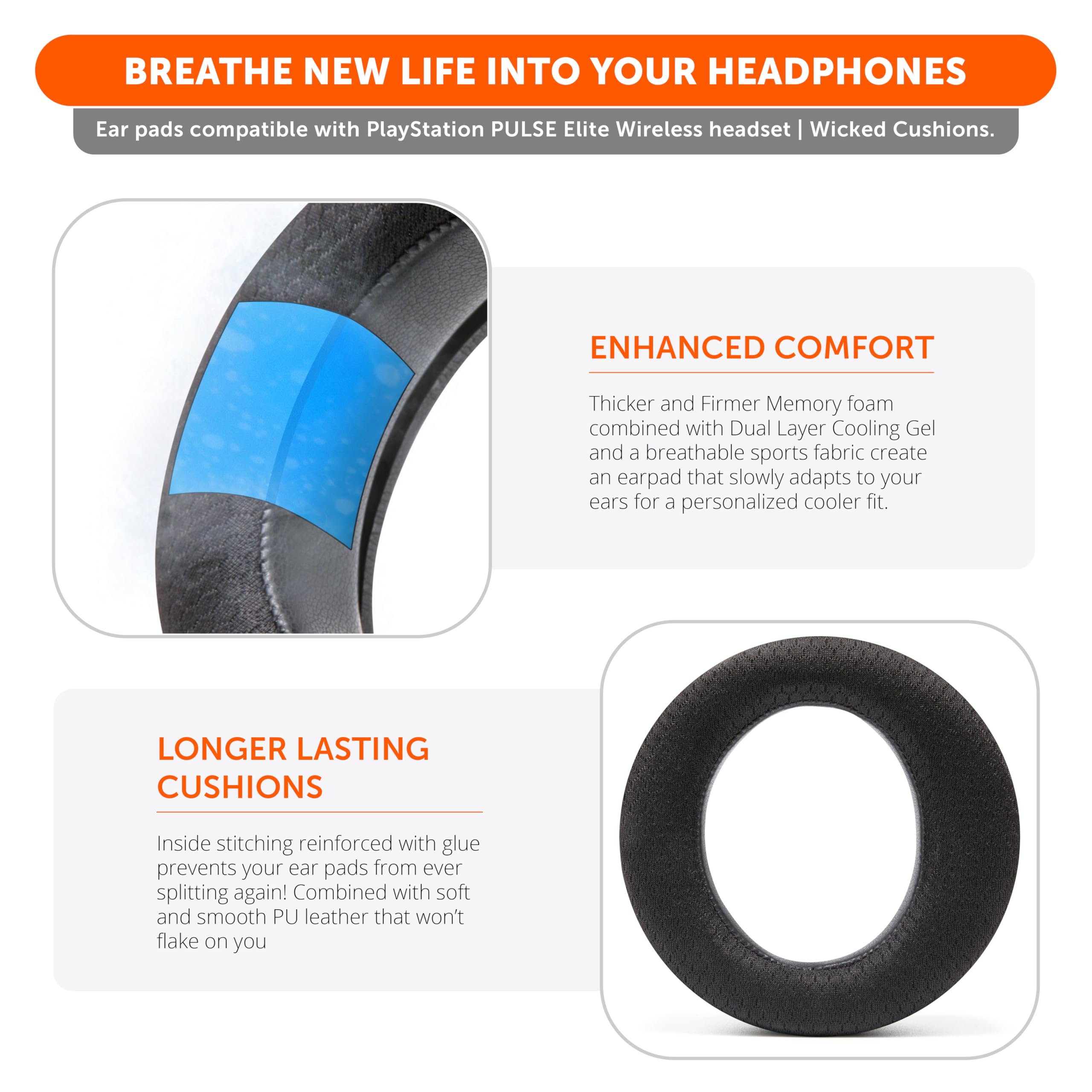 WC Freeze Pulse Elite - Cooling Gel Earpads Compatible with PS5 Pulse Elite, Made by Wicked Cushions | Thicker Cushion & Wider Opening | Black - Image 4