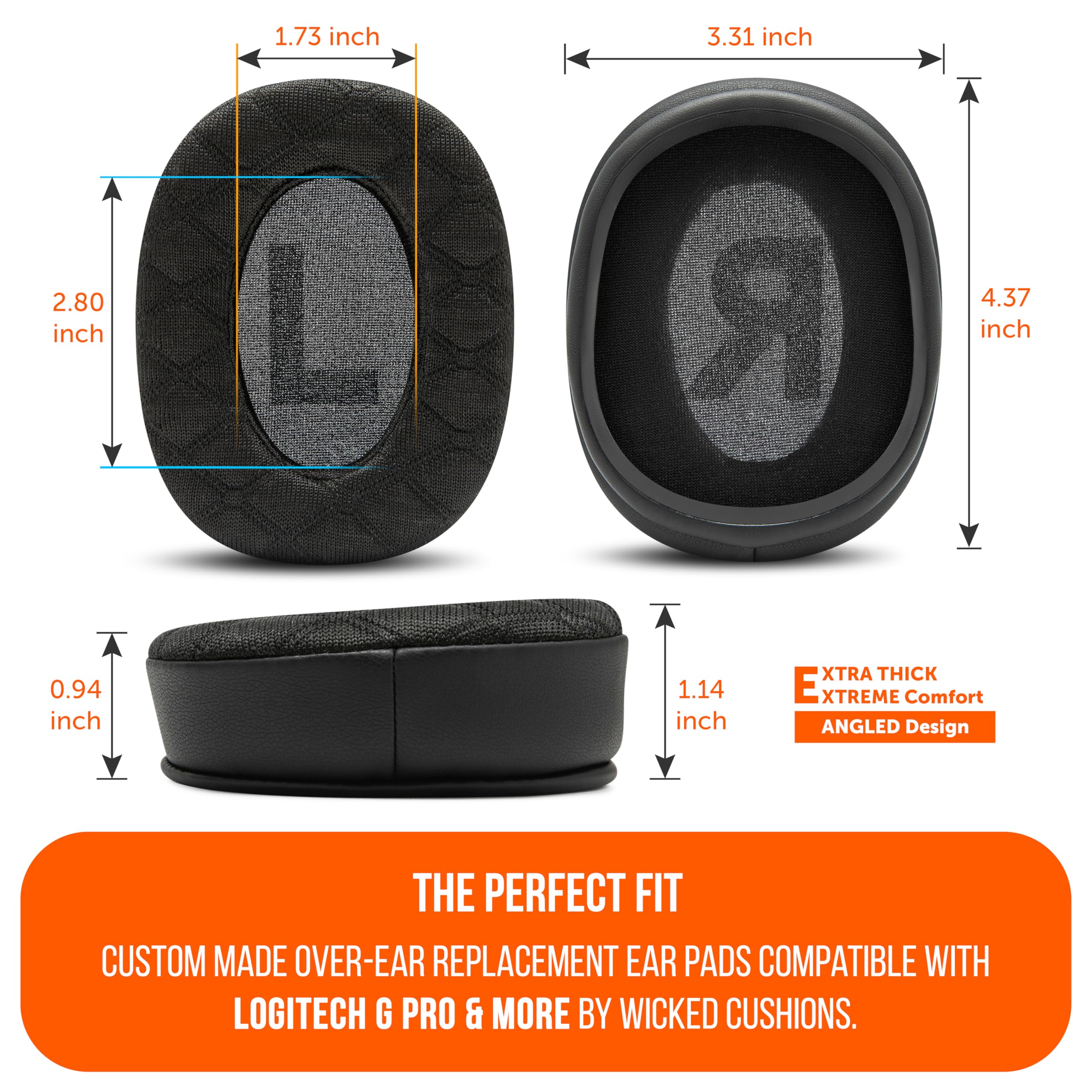 WC Freeze V2 G PRO X – Angled Cooling Gel Earpads Compatible with Logitech G Pro X Series by Wicked Cushions | Angled Pads for Extreme Comfort, New Freeze V2 Cooling Fabric, Extra Thick | Black - Image 5