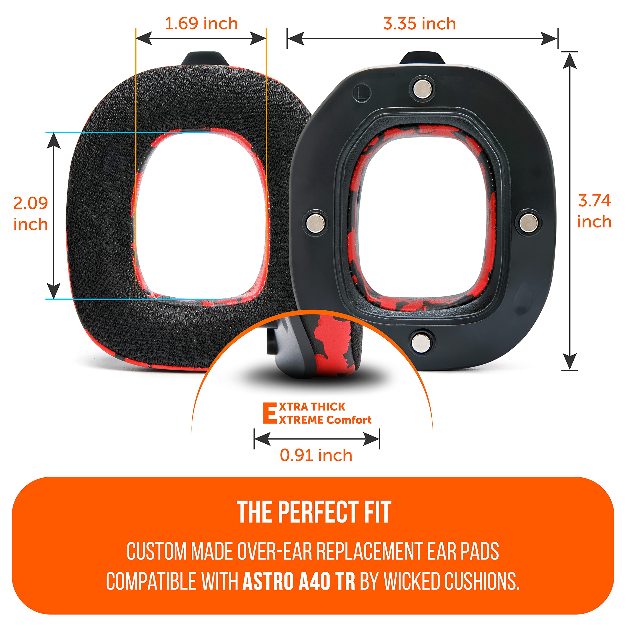 WC Mod Kit A40 – Cooling Gel Earpads + Headband Replacement Compatible with Astro A40 Gen 4 & A40 TR by Wicked Cushions | Enhanced Comfort, Cooling & Durability | Red Camo - Image 5