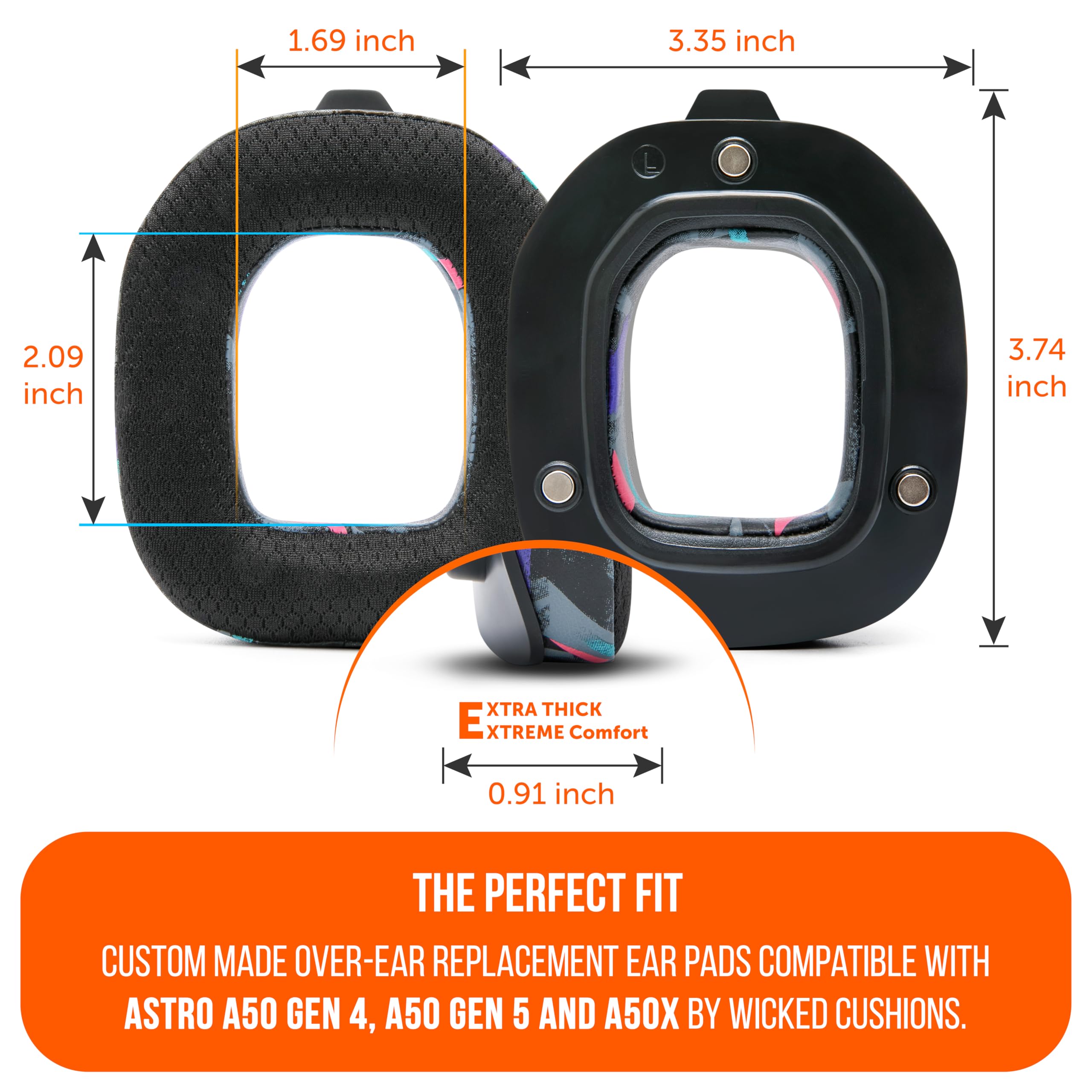 WC Mod Kit A50 - Cooling Gel Earpads + Headband Replacement for Astro A50 Gen 4, Gen 5 & A50X by Wicked Cushions | Enhanced Comfort, Cooling & Durability | 90's Black - Image 5