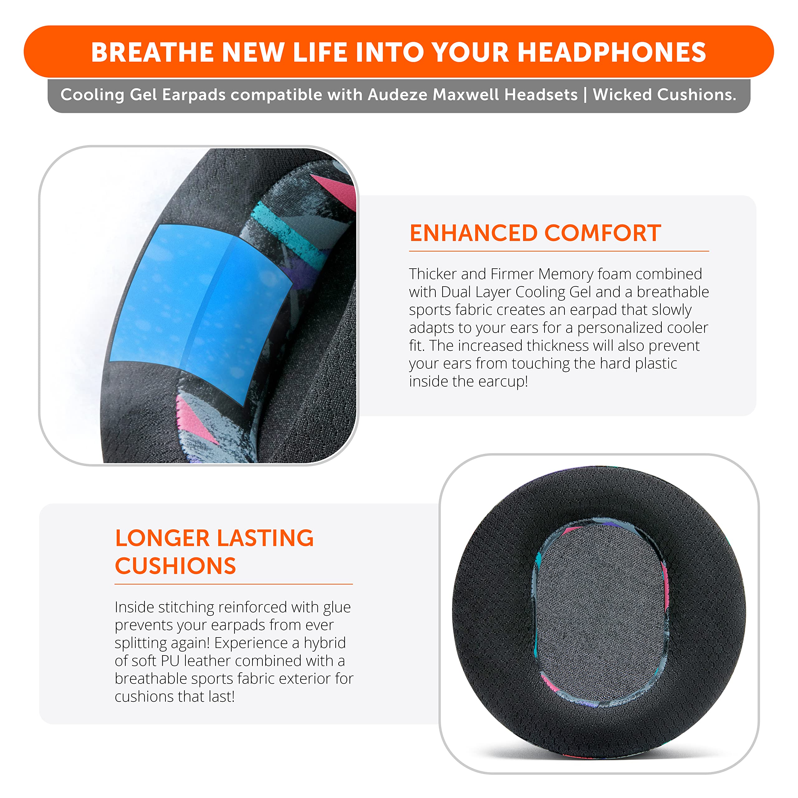 WC Mod Kit for Maxwell Gen 1 - Cooling Gel Earpads + Silicone Headband Compatible with Audeze Maxwell for Xbox & PS5 Gen 1 by Wicked Cushions | Enhanced Comfort & Cooling | 90's Black - Image 4