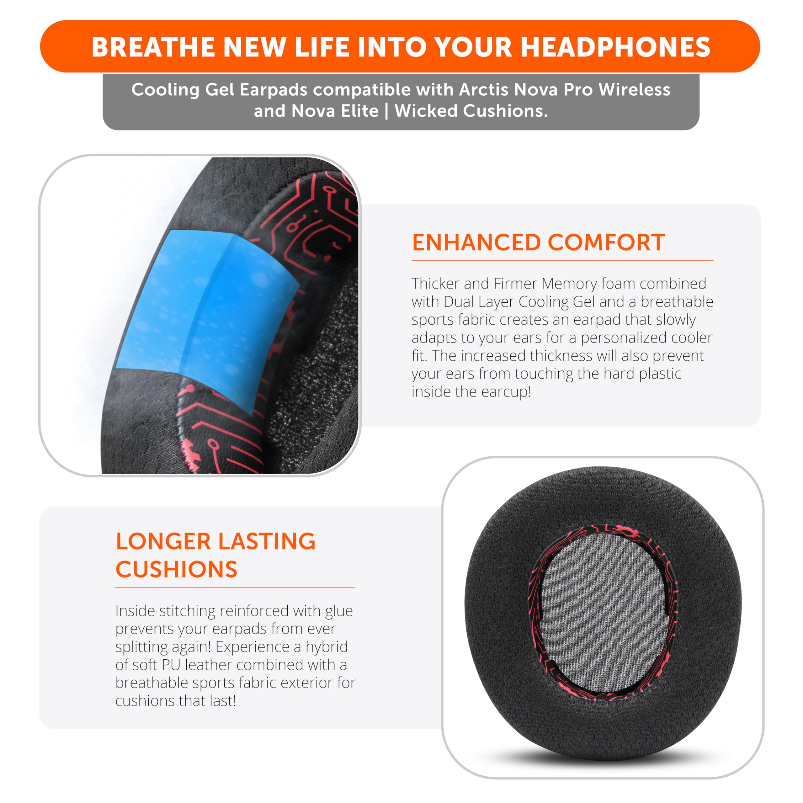 WC Mod Kit Nova Pro Wireless & Nova Elite Techne Edition - Cooling Gel Earpads, Silicone Headband, & Magnetic Plates for SteelSeries Arctis Nova Pro Wireless & Nova Elite by Wicked Cushions - Image 4