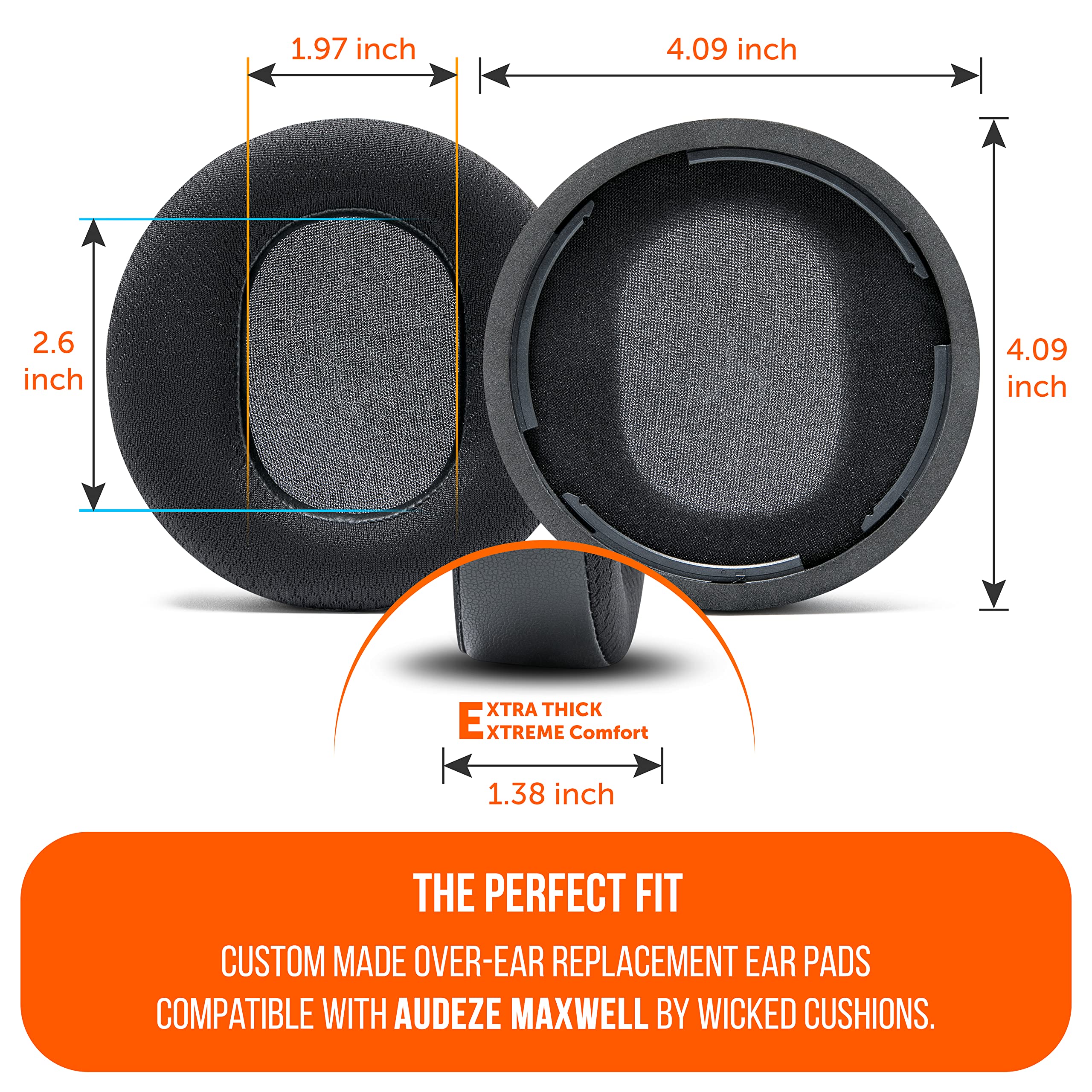 WC Freeze Maxwell - Cooling Gel Replacement Earpads for Audeze Maxwell Headphones by Wicked Cushions - Elevate Comfort, Durability, Thickness & Sound Isolation for Epic Gaming Sessions | Black - Image 5