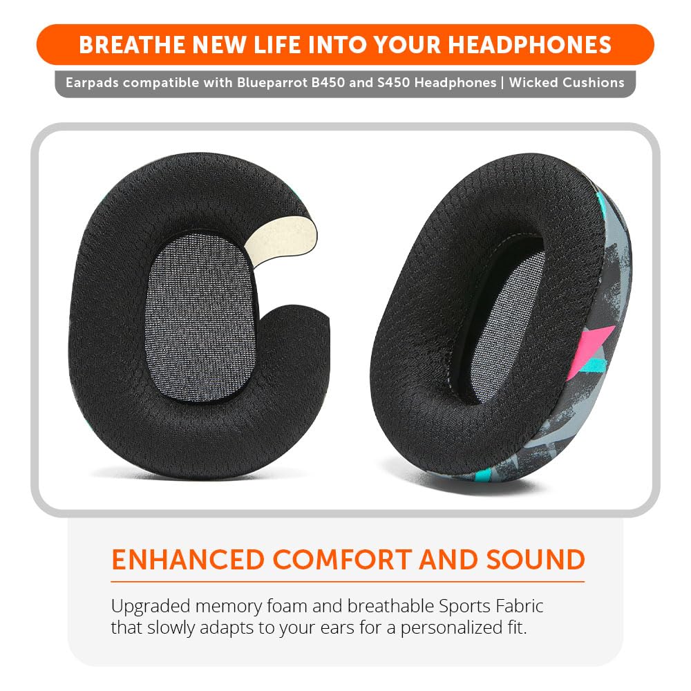WC PadZ B450-XT - Extra Large Hybrid Earpads for BlueParrot B450XT & S450 by Wicked Cushions | Enhanced Comfort & Breathable Sports Fabric | 90's Black - Image 4