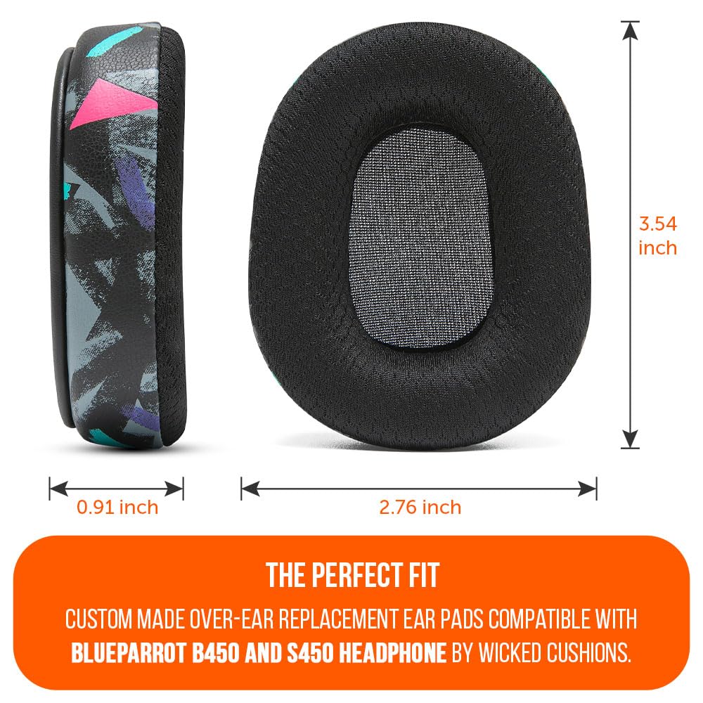 WC PadZ B450-XT - Extra Large Hybrid Earpads for BlueParrot B450XT & S450 by Wicked Cushions | Enhanced Comfort & Breathable Sports Fabric | 90's Black - Image 5