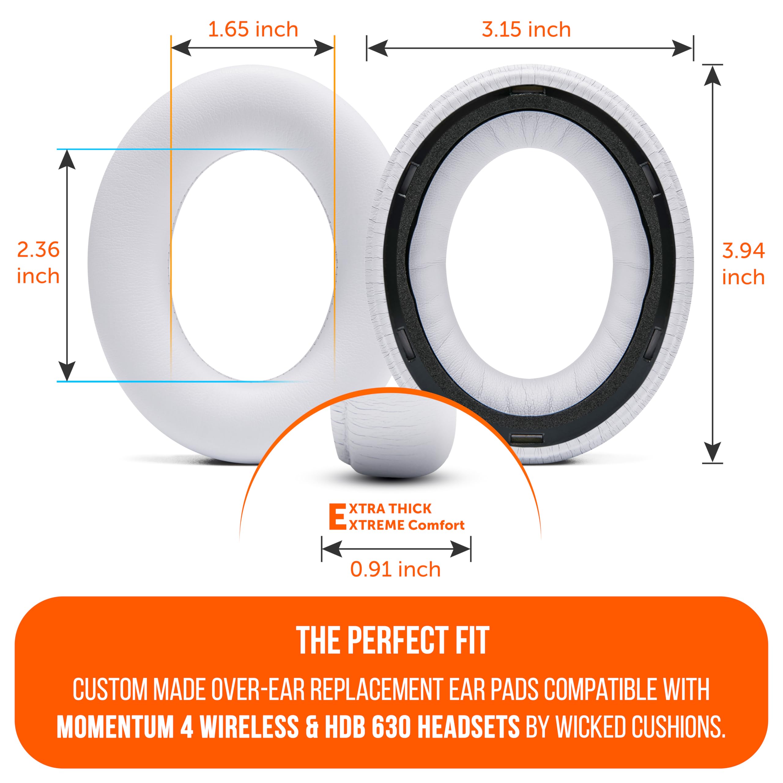 WC PadZ Momentum 4 - Upgraded Replacement Earpads for Sennheiser Momentum 4 & HDB 630 by Wicked Cushions | Enhanced Comfort & Sound Isolation | White - Image 5