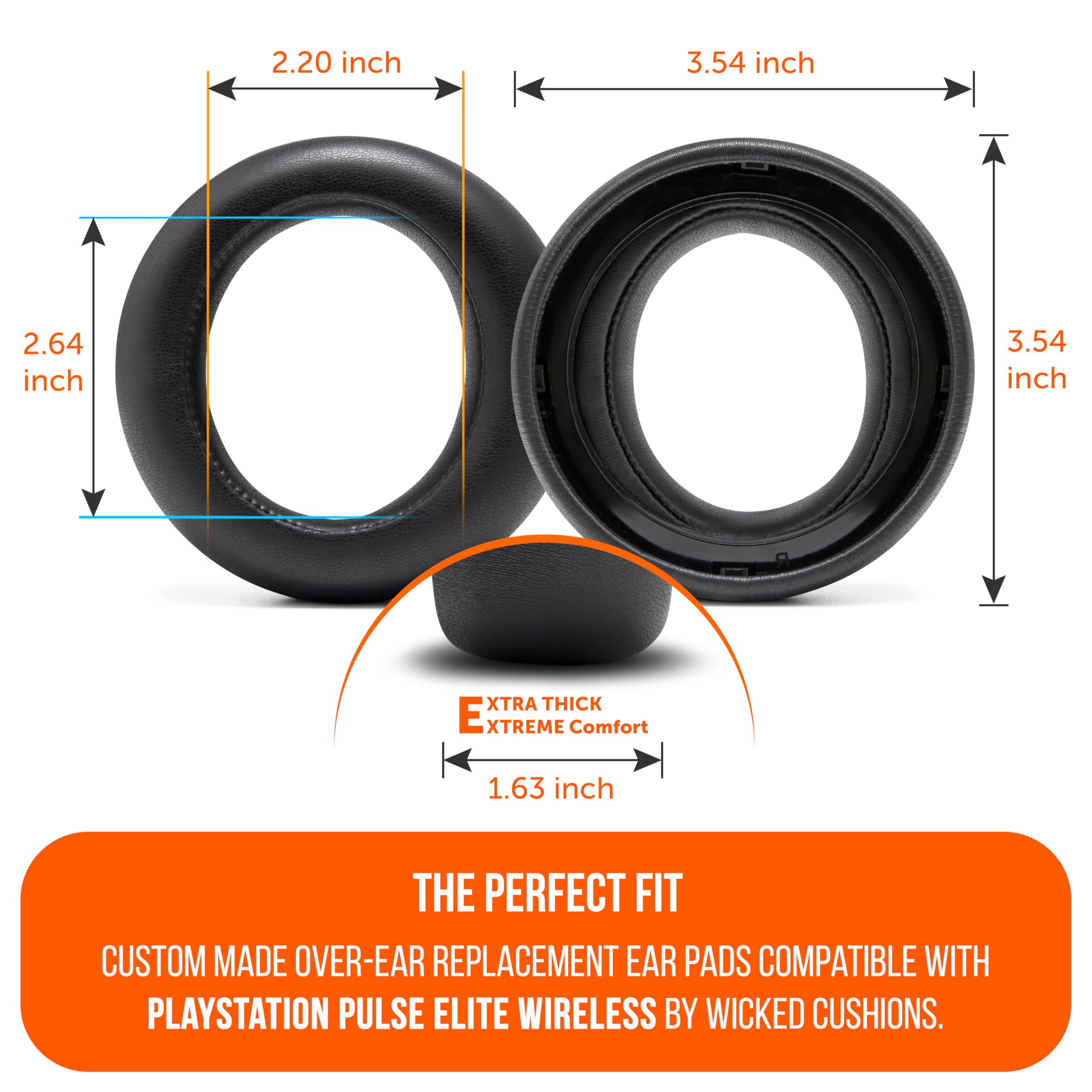 WC PadZ Pulse Elite - Upgraded PU Leather Earpads Compatible with PS5 Pulse Elite by Wicked Cushions | Thicker Cushion & Wider Opening | Black - Image 5